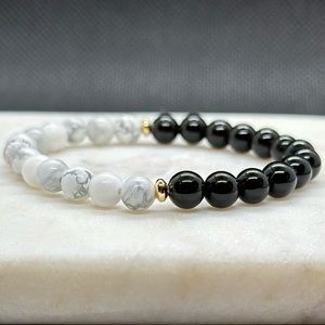 Howlite / Black Obsidian Natural Gemstone Bracelet